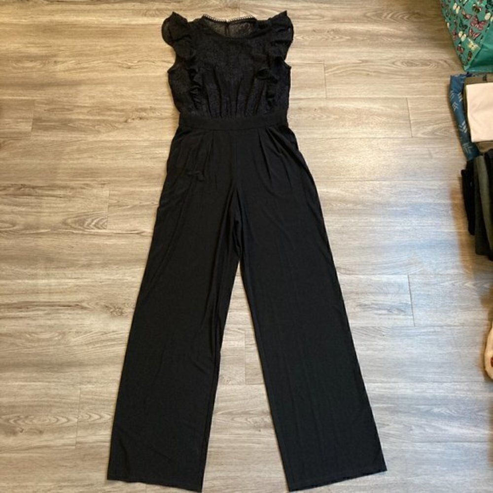 Julia Jordan Black Lace Bodice Jumpsuit Size 4 - Picture 4 of 11